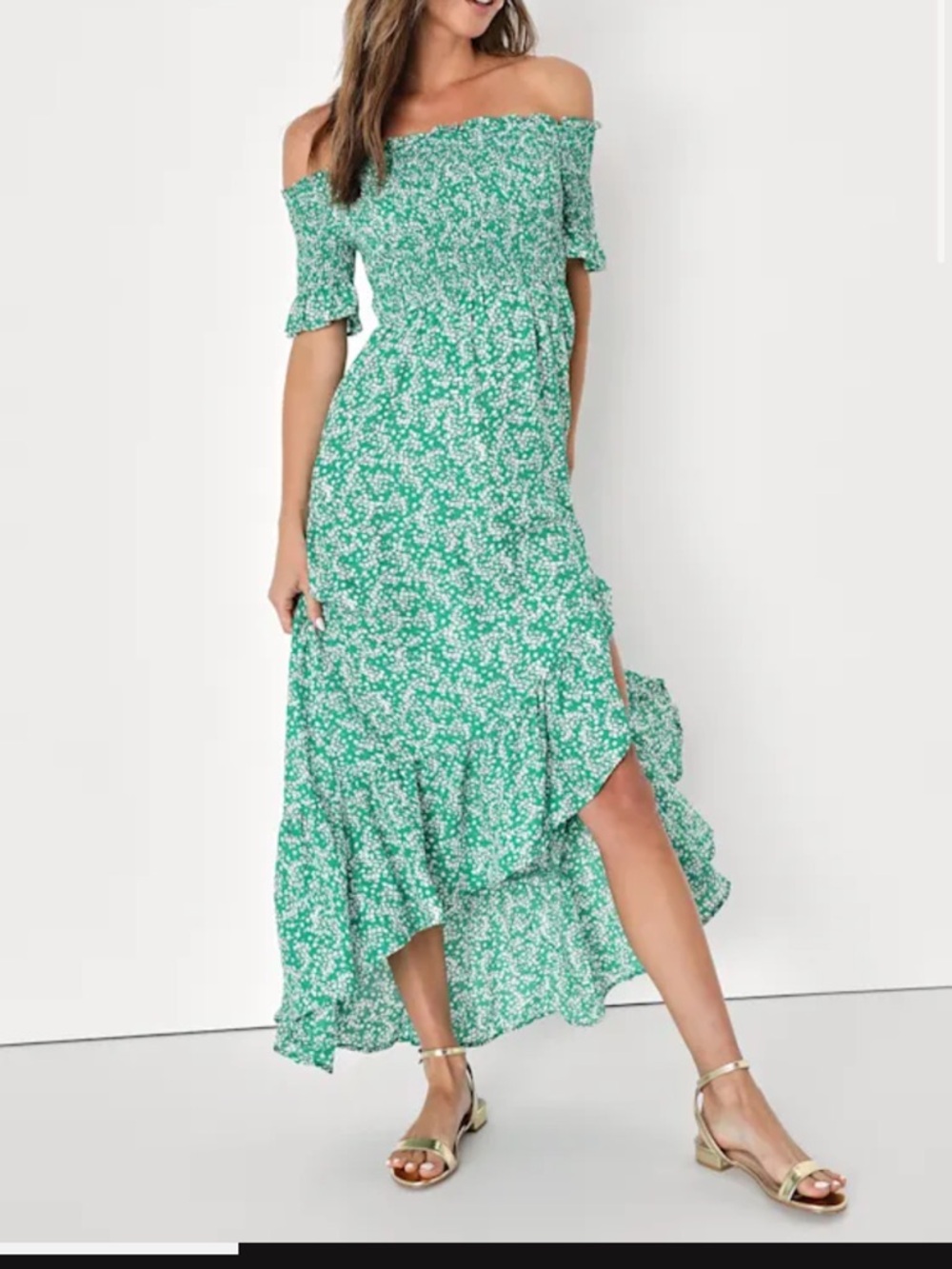 Lulu's Green Floral One-Shoulder Maxi Dress